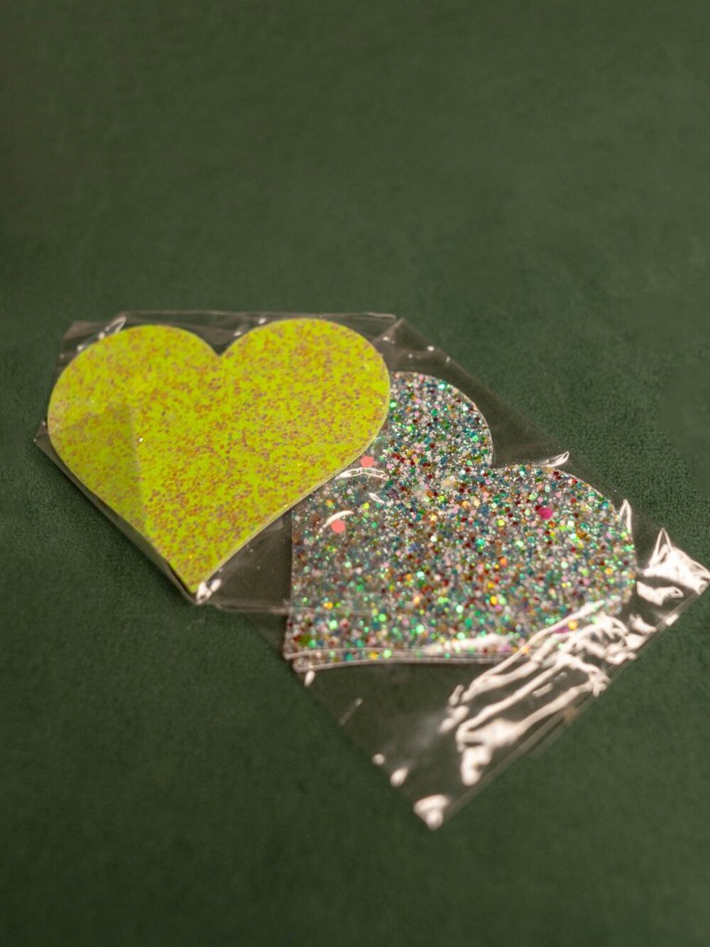 New In Bag Set of 2 Neon Yellow & Blue Glitter Pasties - Heart Shaped